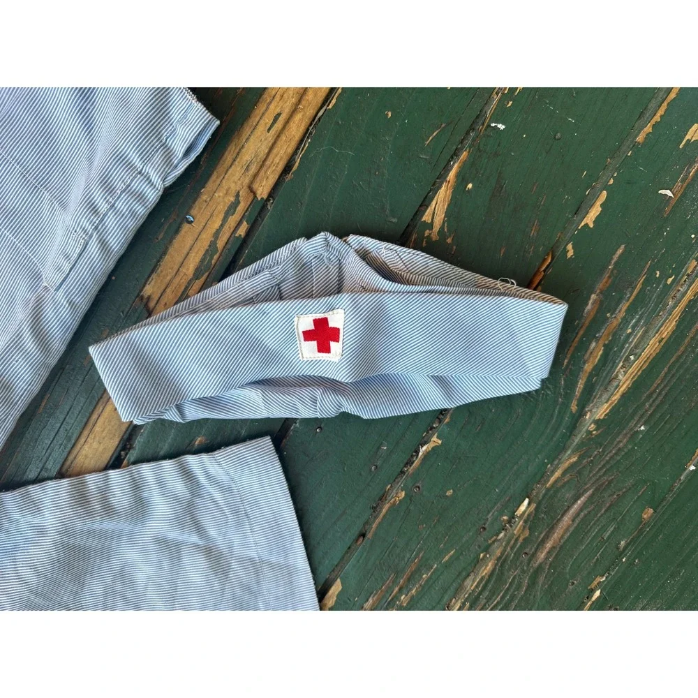 Vintage American Red Cross Volunteer Uniform Set Hoover‎ Seersucker Tunic Cap